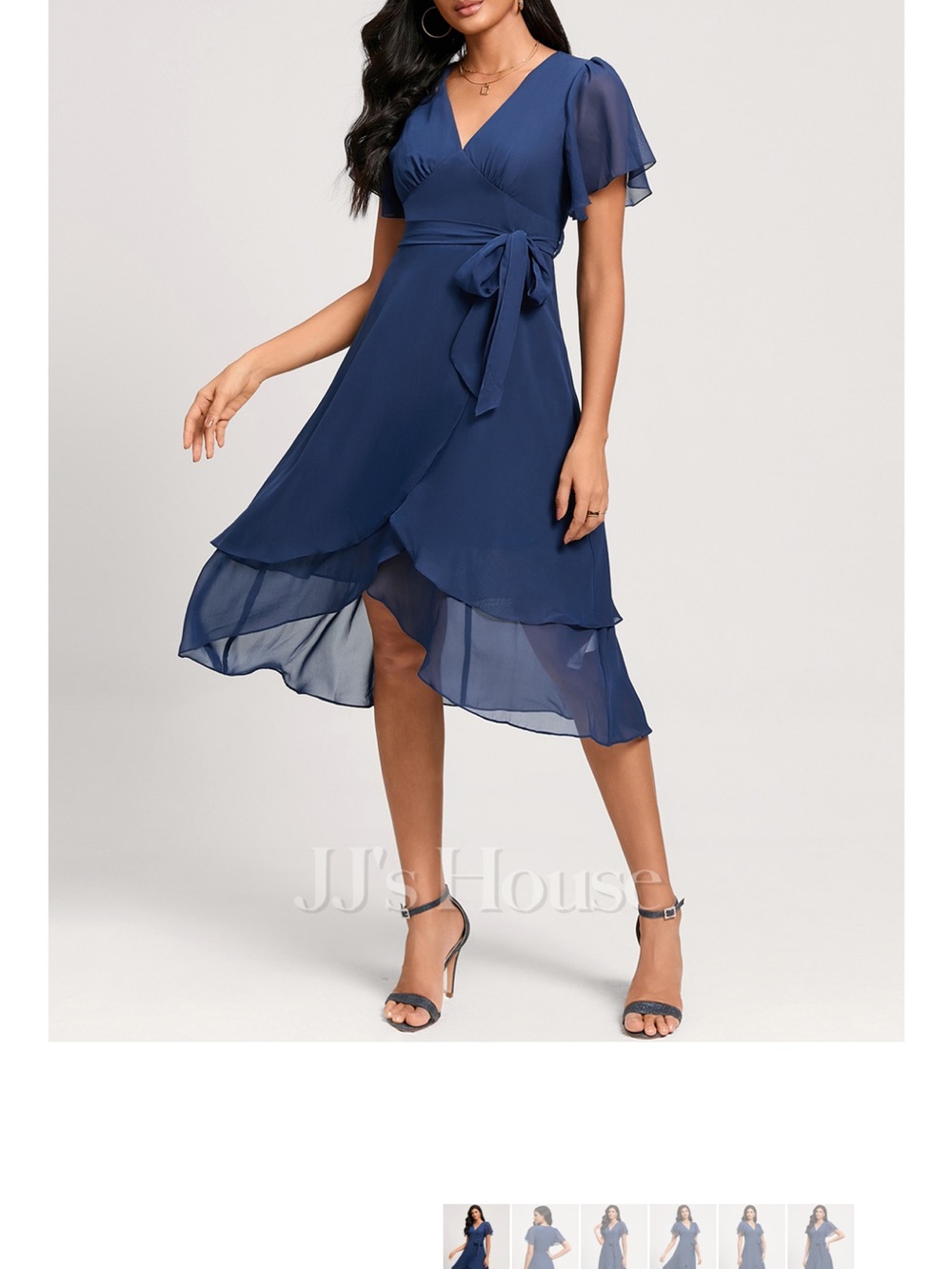 JJs House Navy Blue Wrap High-Low Chiffon Dress